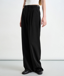 バックルツーピンタックワイドスラックスブラック COWPT009BLACK