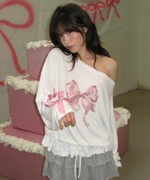DOUBLE RIBBON OFF SHOULDER LONG SLEEVE WHITE