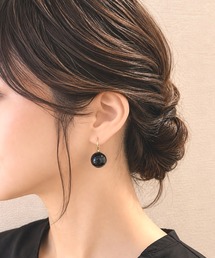 HaRu*/天然石 大粒オニキス 14mm フックピアス / 14KGF・シルバー