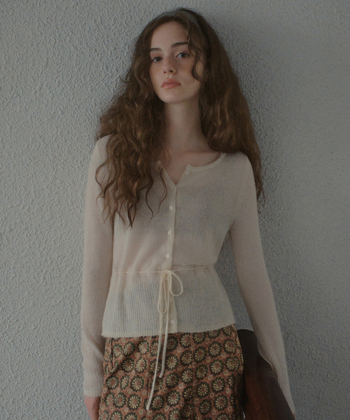 OURNOSTALGIA(アワー ノスタルジア)の「Maren Tie Mohair Knit Cardigan_Cream(OCB6KN39)(カーディガン/ボレロ・レディース・クリーム・FREE)」の1枚目の写真