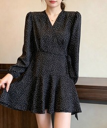 LEMOA（レモア）の「ドット柄カシュクール風ミニ丈ワンピース（ワンピース）」