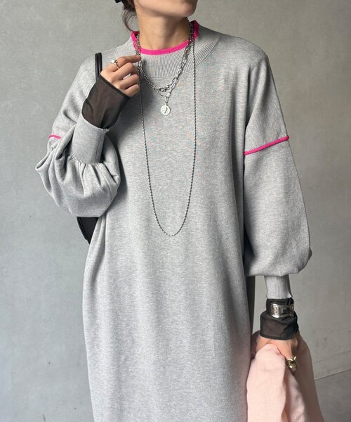 DouDou(ドゥドゥ)の「【WEB限定】配色オーバーサイズロングワンピース(ワンピース・レディース・ライトグレー/グレー/ブラック・FREE)」の1枚目の写真