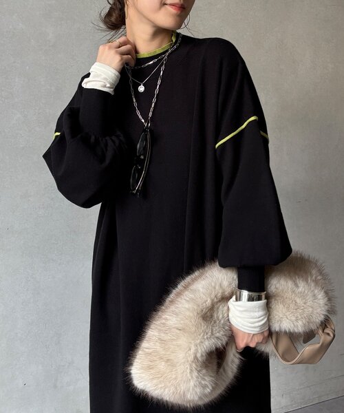 DouDou(ドゥドゥ)の「【WEB限定】配色オーバーサイズロングワンピース(ワンピース・レディース・ライトグレー/グレー/ブラック・FREE)」の8枚目の写真
