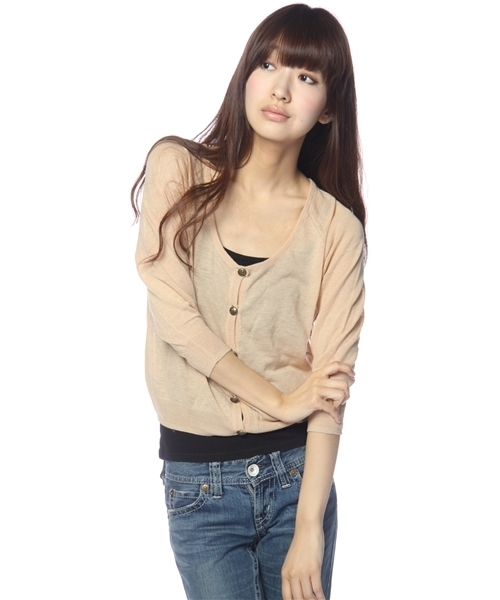 Chico(チコ)の「綿麻マリンクルー7分袖カーディガン(カーディガン/ボレロ・レディース・ホワイト/ベージュ/レッド/ネイビー・FREE)」の2枚目の写真