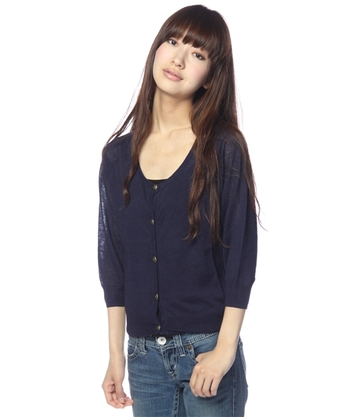 Chico(チコ)の「綿麻マリンクルー7分袖カーディガン(カーディガン/ボレロ・レディース・ホワイト/ベージュ/レッド/ネイビー・FREE)」の3枚目の写真