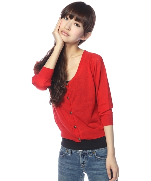 Chico(チコ)の「綿麻マリンクルー7分袖カーディガン(カーディガン/ボレロ・レディース・ホワイト/ベージュ/レッド/ネイビー・FREE)」の4枚目の写真