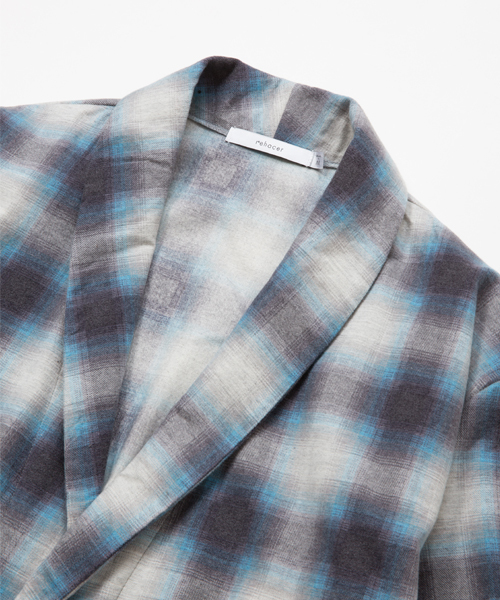 rehacer(レアセル)の「rehacer : Brushed-Check Gown Coat(シャツ/ブラウス・メンズ・ブラウン/ブルー・LARGE/SMALL/MEDIUM)」の5枚目の写真