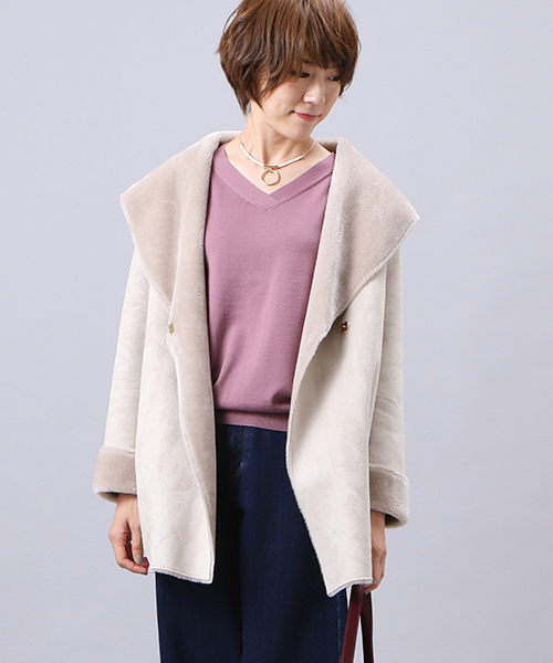 RIVE DROITE（リヴドロワ）の「抜き衿エコムートンコート（ムートンコート・レディース・ライトグレー/チャコール/ライトベージュ・ﾌﾘ-）」の3枚目の写真