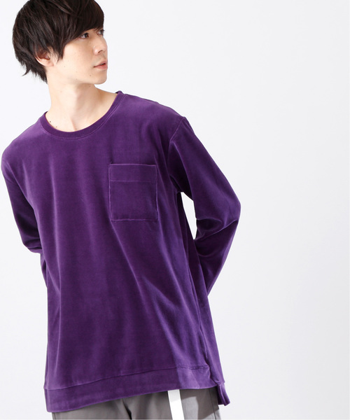 MONO-MART（モノマート）の「オーバーサイズ シルキーベロア プルオーバースウェット（スウェット・メンズ・ブラック/パープル/ネイビー/グレー/キャメル/ワイン・FREE）」の4枚目の写真