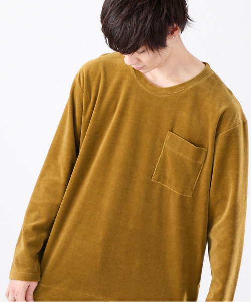 MONO-MART（モノマート）の「オーバーサイズ シルキーベロア プルオーバースウェット（スウェット・メンズ・ブラック/パープル/ネイビー/グレー/キャメル/ワイン・FREE）」の5枚目の写真