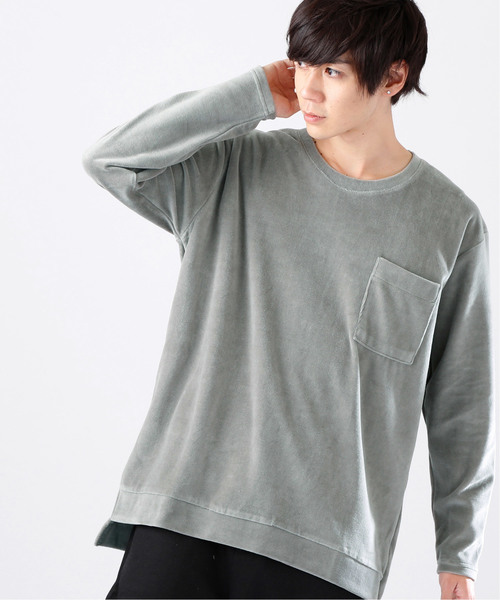 MONO-MART（モノマート）の「オーバーサイズ シルキーベロア プルオーバースウェット（スウェット・メンズ・ブラック/パープル/ネイビー/グレー/キャメル/ワイン・FREE）」の2枚目の写真