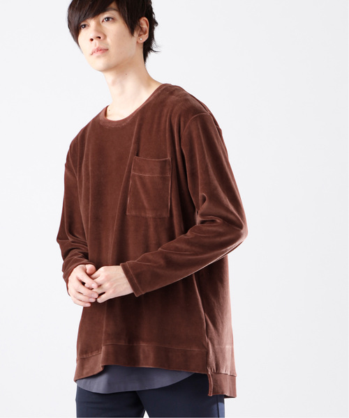 MONO-MART（モノマート）の「オーバーサイズ シルキーベロア プルオーバースウェット（スウェット・メンズ・ブラック/パープル/ネイビー/グレー/キャメル/ワイン・FREE）」の6枚目の写真