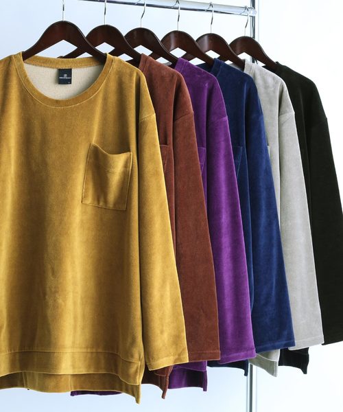 MONO-MART（モノマート）の「オーバーサイズ シルキーベロア プルオーバースウェット（スウェット・メンズ・ブラック/パープル/ネイビー/グレー/キャメル/ワイン・FREE）」の19枚目の写真