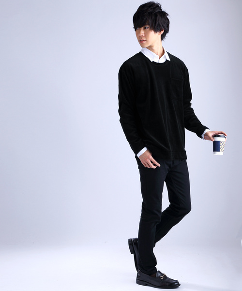 MONO-MART（モノマート）の「オーバーサイズ シルキーベロア プルオーバースウェット（スウェット・メンズ・ブラック/パープル/ネイビー/グレー/キャメル/ワイン・FREE）」の8枚目の写真