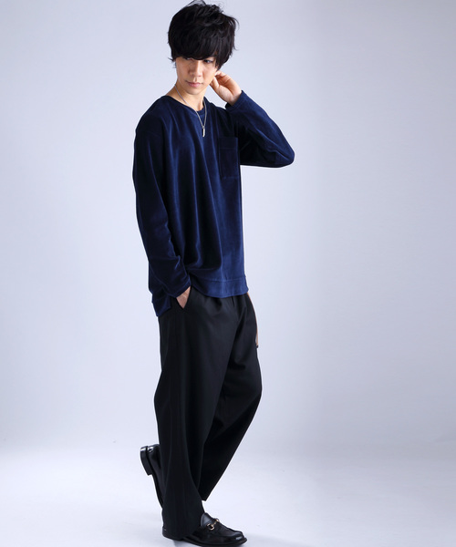 MONO-MART（モノマート）の「オーバーサイズ シルキーベロア プルオーバースウェット（スウェット・メンズ・ブラック/パープル/ネイビー/グレー/キャメル/ワイン・FREE）」の12枚目の写真