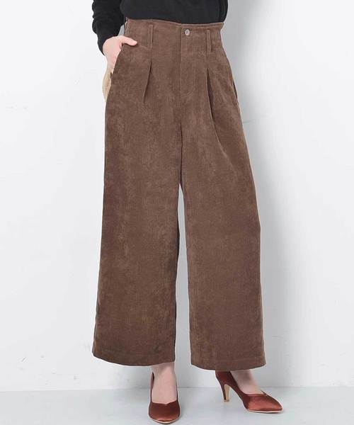 earth music&ecology（アースミュージックアンドエコロジー）の「・ハイウエストコーデュロイワイドパンツ（その他パンツ・レディース・ブラック/ピンク/ブラウン/グレイッシュベージュ・FREE）」の3枚目の写真