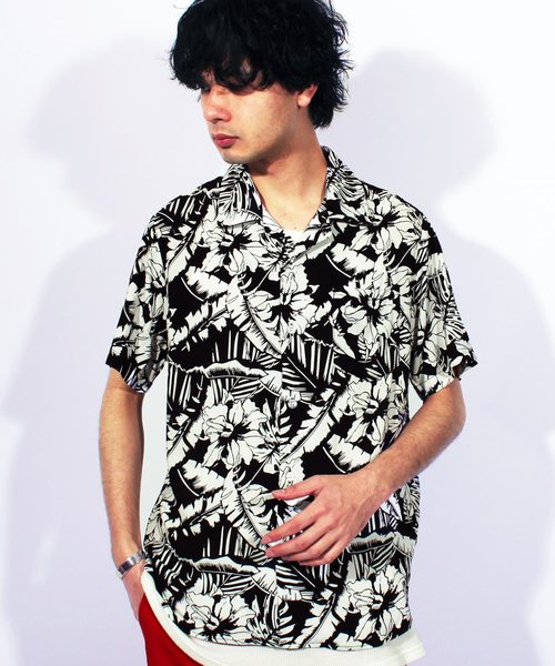 8(eight)(エイト)の「アロハシャツ 半袖 花柄 レーヨン(シャツ/ブラウス・メンズ・ホワイト/ホワイト×ブラック/ブラック/ブラック×ホワイト・MEDIUM/LARGE/X-LARGE)」の1枚目の写真