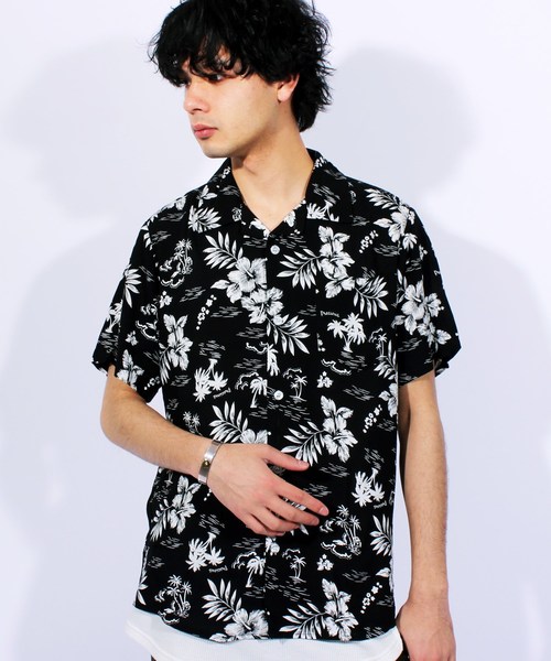 8(eight)(エイト)の「アロハシャツ 半袖 花柄 レーヨン(シャツ/ブラウス・メンズ・ホワイト/ホワイト×ブラック/ブラック/ブラック×ホワイト・MEDIUM/LARGE/X-LARGE)」の4枚目の写真