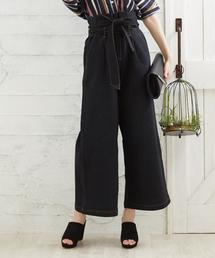 Girly Doll | リボンベルト　ストレッチワイドパンツ(デニムパンツ)