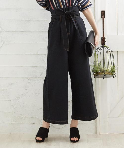 Girly Doll（ガーリードール）の「リボンベルト　ストレッチワイドパンツ（デニムパンツ・レディース・ワンウォッシュ/ホワイト/ダークインディゴブルー/インディゴブルー/ブラック・FREE）」の3枚目の写真