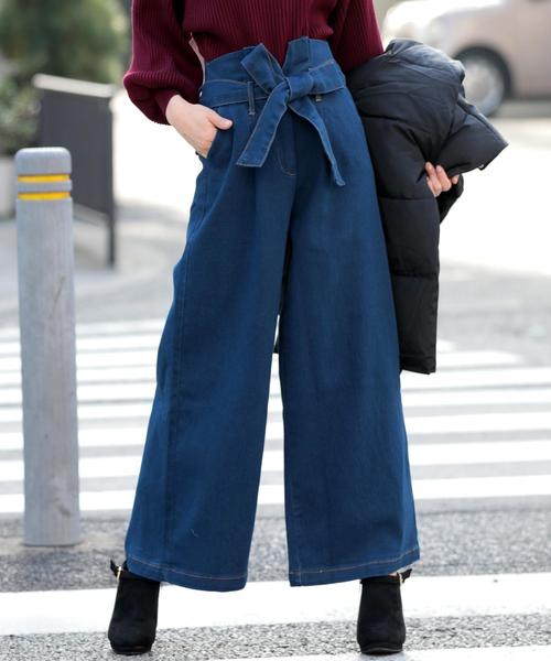 Girly Doll（ガーリードール）の「リボンベルト　ストレッチワイドパンツ（デニムパンツ・レディース・ワンウォッシュ/ホワイト/ダークインディゴブルー/インディゴブルー/ブラック・FREE）」の22枚目の写真