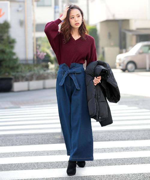 Girly Doll（ガーリードール）の「リボンベルト　ストレッチワイドパンツ（デニムパンツ・レディース・ワンウォッシュ/ホワイト/ダークインディゴブルー/インディゴブルー/ブラック・FREE）」の21枚目の写真