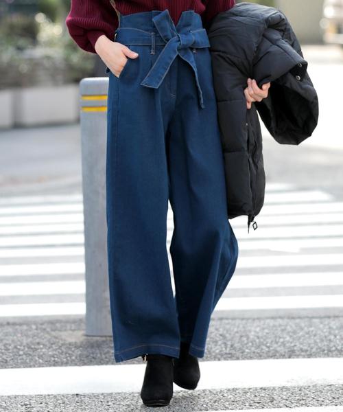 Girly Doll（ガーリードール）の「リボンベルト　ストレッチワイドパンツ（デニムパンツ・レディース・ワンウォッシュ/ホワイト/ダークインディゴブルー/インディゴブルー/ブラック・FREE）」の20枚目の写真