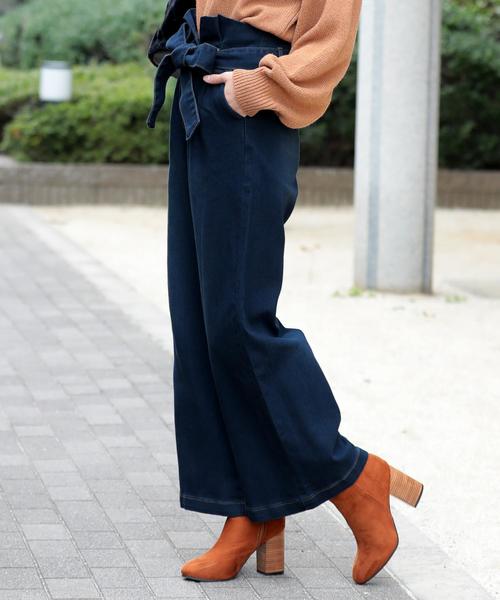 Girly Doll（ガーリードール）の「リボンベルト　ストレッチワイドパンツ（デニムパンツ・レディース・ワンウォッシュ/ホワイト/ダークインディゴブルー/インディゴブルー/ブラック・FREE）」の19枚目の写真