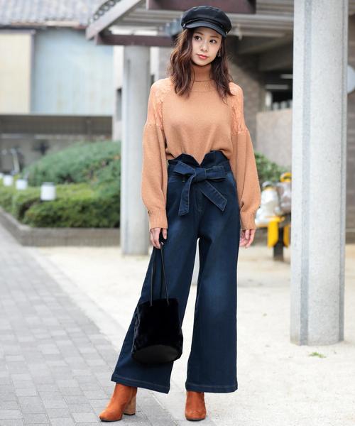 Girly Doll（ガーリードール）の「リボンベルト　ストレッチワイドパンツ（デニムパンツ・レディース・ワンウォッシュ/ホワイト/ダークインディゴブルー/インディゴブルー/ブラック・FREE）」の18枚目の写真