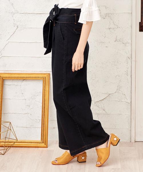 Girly Doll（ガーリードール）の「リボンベルト　ストレッチワイドパンツ（デニムパンツ・レディース・ワンウォッシュ/ホワイト/ダークインディゴブルー/インディゴブルー/ブラック・FREE）」の17枚目の写真