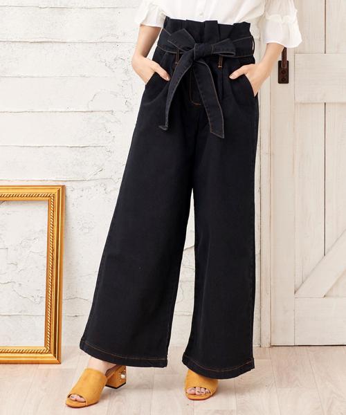 Girly Doll（ガーリードール）の「リボンベルト　ストレッチワイドパンツ（デニムパンツ・レディース・ワンウォッシュ/ホワイト/ダークインディゴブルー/インディゴブルー/ブラック・FREE）」の13枚目の写真