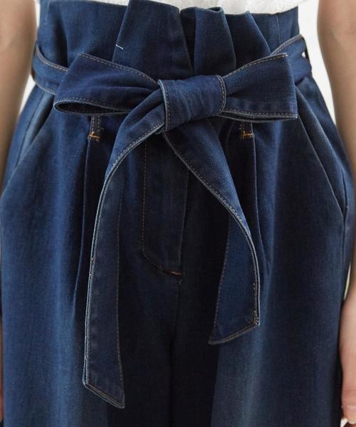 Girly Doll（ガーリードール）の「リボンベルト　ストレッチワイドパンツ（デニムパンツ・レディース・ワンウォッシュ/ホワイト/ダークインディゴブルー/インディゴブルー/ブラック・FREE）」の9枚目の写真