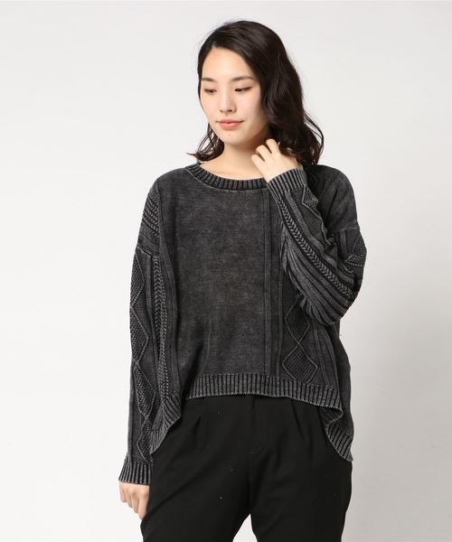 VENCEEXCHANGE（ヴァンスエクスチェンジ）の「ピグメントケーブルニット（ニット/セーター・レディース・ブラック/オフホワイト・M）」の5枚目の写真