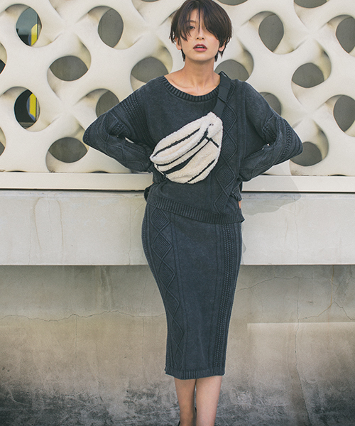 VENCEEXCHANGE（ヴァンスエクスチェンジ）の「ピグメントケーブルニット（ニット/セーター・レディース・ブラック/オフホワイト・M）」の6枚目の写真