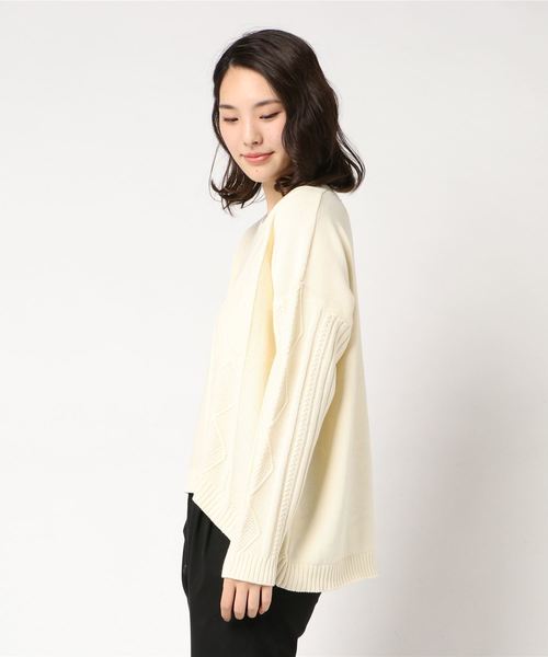 VENCEEXCHANGE（ヴァンスエクスチェンジ）の「ピグメントケーブルニット（ニット/セーター・レディース・ブラック/オフホワイト・M）」の4枚目の写真