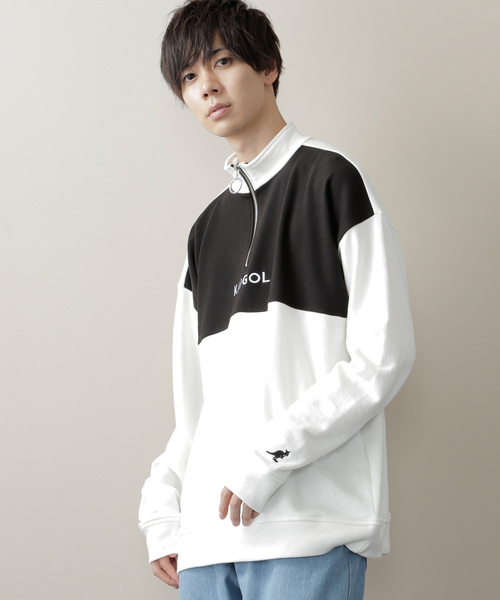KANGOL(カンゴール)の「▽WEB限定 KANGOL/カンゴール 別注 オーバーサイズハーフジップスウェット(スウェット・メンズ・ブラック/ダークグリーン/ブラウン/オフホワイト/杢グレー/ベージュ系その他/ベージュ/ネイビー/ブラック系その他/ホワイト×ブラック/ブラック×ホワイト/チャコール/ダークベージュ・FREE)」の3枚目の写真
