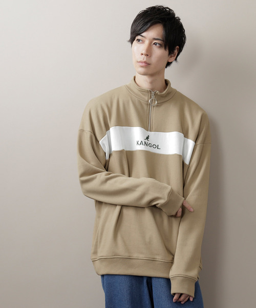 KANGOL(カンゴール)の「▽WEB限定 KANGOL/カンゴール 別注 オーバーサイズハーフジップスウェット(スウェット・メンズ・ブラック/ダークグリーン/ブラウン/オフホワイト/杢グレー/ベージュ系その他/ベージュ/ネイビー/ブラック系その他/ホワイト×ブラック/ブラック×ホワイト/チャコール/ダークベージュ・FREE)」の11枚目の写真
