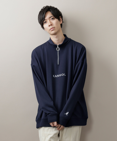 KANGOL(カンゴール)の「▽WEB限定 KANGOL/カンゴール 別注 オーバーサイズハーフジップスウェット(スウェット・メンズ・ブラック/ダークグリーン/ブラウン/オフホワイト/杢グレー/ベージュ系その他/ベージュ/ネイビー/ブラック系その他/ホワイト×ブラック/ブラック×ホワイト/チャコール/ダークベージュ・FREE)」の13枚目の写真