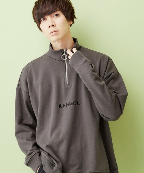 KANGOL(カンゴール)の「▽WEB限定 KANGOL/カンゴール 別注 オーバーサイズハーフジップスウェット(スウェット・メンズ・ブラック/ダークグリーン/ブラウン/オフホワイト/杢グレー/ベージュ系その他/ベージュ/ネイビー/ブラック系その他/ホワイト×ブラック/ブラック×ホワイト/チャコール/ダークベージュ・FREE)」の8枚目の写真