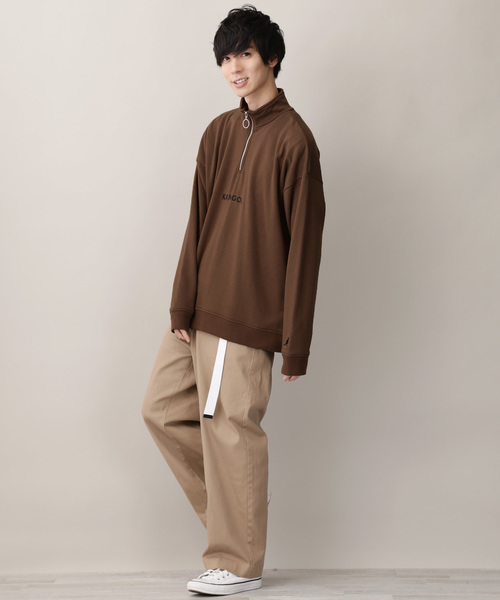 KANGOL(カンゴール)の「▽WEB限定 KANGOL/カンゴール 別注 オーバーサイズハーフジップスウェット(スウェット・メンズ・ブラック/ダークグリーン/ブラウン/オフホワイト/杢グレー/ベージュ系その他/ベージュ/ネイビー/ブラック系その他/ホワイト×ブラック/ブラック×ホワイト/チャコール/ダークベージュ・FREE)」の22枚目の写真