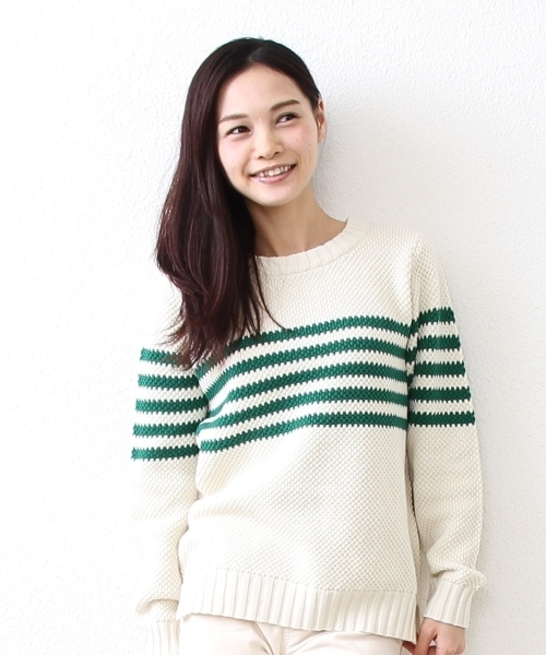 coen（コーエン）の「あぜ編みボーダープルオーバー（ニット/セーター・レディース・オフホワイト/コバルトブルー・MEDIUM/LARGE）」の2枚目の写真