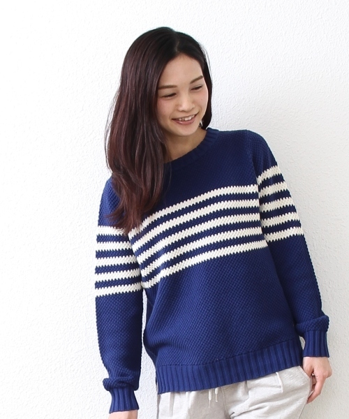 coen（コーエン）の「あぜ編みボーダープルオーバー（ニット/セーター・レディース・オフホワイト/コバルトブルー・MEDIUM/LARGE）」の12枚目の写真