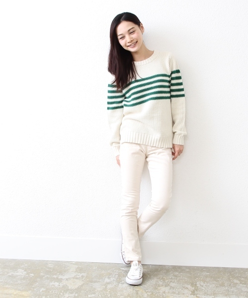 coen（コーエン）の「あぜ編みボーダープルオーバー（ニット/セーター・レディース・オフホワイト/コバルトブルー・MEDIUM/LARGE）」の8枚目の写真