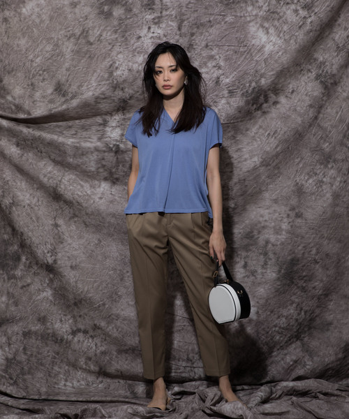 A/C DESIGN BY ALPHA CUBIC（エーシーデザインバイアルファキュービック）の「配色ニットプルオーバー（ニット/セーター・レディース・サックスブルー/グリーン・M size/L size）」の3枚目の写真