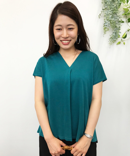 A/C DESIGN BY ALPHA CUBIC（エーシーデザインバイアルファキュービック）の「配色ニットプルオーバー（ニット/セーター・レディース・サックスブルー/グリーン・M size/L size）」の20枚目の写真