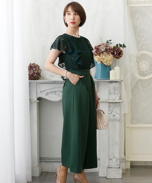 PourVous(プールヴー)の「ワイドパンツ フォーマル ロング丈&ボートネック オールインワン 結婚式 オケージョンドレス お呼ばれ パーティー パンツドレス 七五三 ママ お宮参り 学校行事 二次会 成人式 (パンツドレス・レディース・グリーン/グレー/ネイビー・M/L/XL)」の10枚目の写真