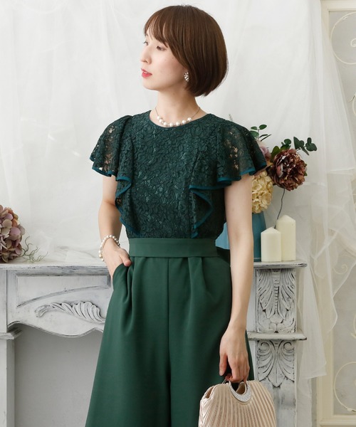 PourVous(プールヴー)の「ワイドパンツ フォーマル ロング丈&ボートネック オールインワン 結婚式 オケージョンドレス お呼ばれ パーティー パンツドレス 七五三 ママ お宮参り 学校行事 二次会 成人式 (パンツドレス・レディース・グリーン/グレー/ネイビー・M/L/XL)」の6枚目の写真