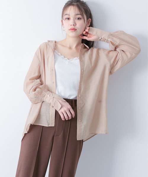 Heather（ヘザー）の「シアーBIGシャツ　874655（シャツ/ブラウス・レディース・ホワイト/ベージュ/ダークベージュ/カーキ/ブルー/パープル・FREE）」の3枚目の写真