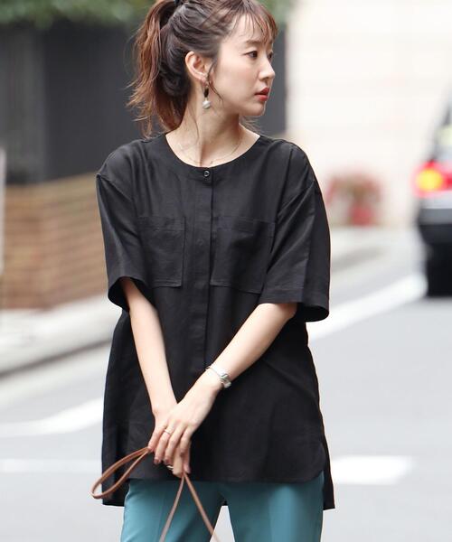 coen（コーエン）の「リネンレーヨンショートスリーブシャツ#（シャツ/ブラウス・レディース・ホワイト/ブラウン/ブラック・FREE）」の11枚目の写真