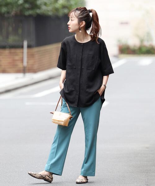 coen（コーエン）の「リネンレーヨンショートスリーブシャツ#（シャツ/ブラウス・レディース・ホワイト/ブラウン/ブラック・FREE）」の9枚目の写真